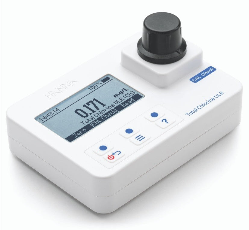 HI-97761 Bärbar fotometer för totalt klor med ultralågt mätområde: Område 0,000 till 0,500 mg/L (ppm)