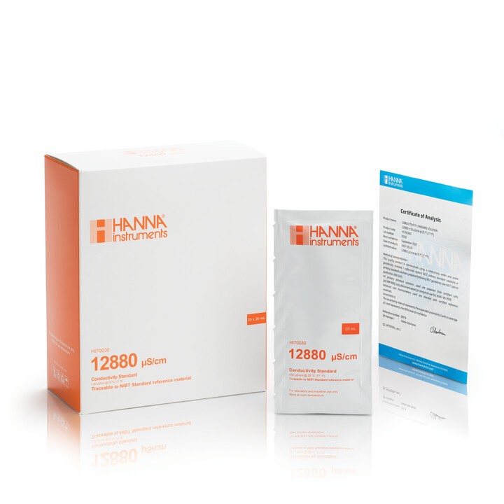 HI-70030C 12880µS/cm ledningsevneopløsning, x25 breve med certifikat
