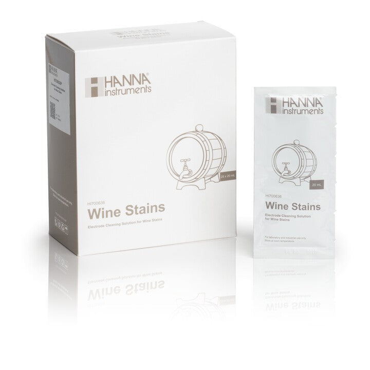 HI-700636P Elektroderengøringsopløsning til vinpletter (vinfremstilling), 25 x 20 ml breve