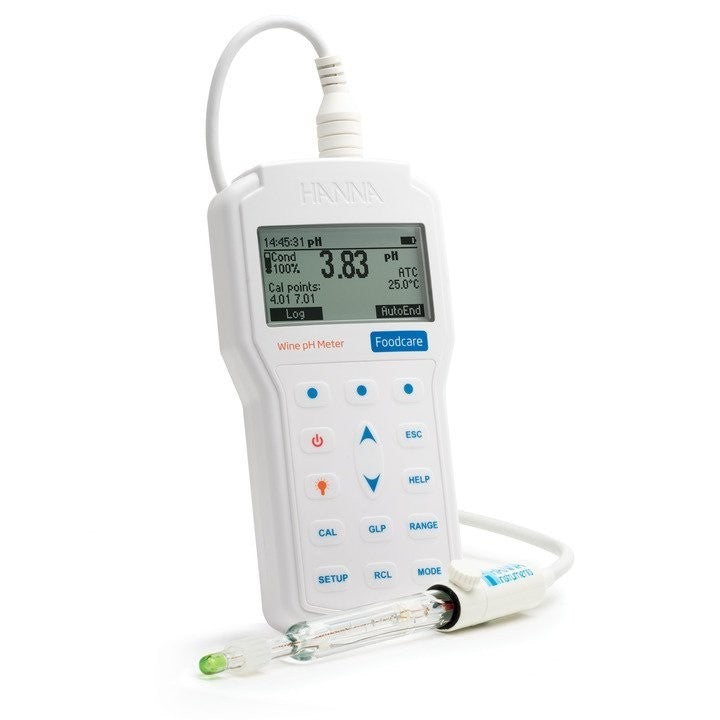 Portable pH and temperature meter for wine